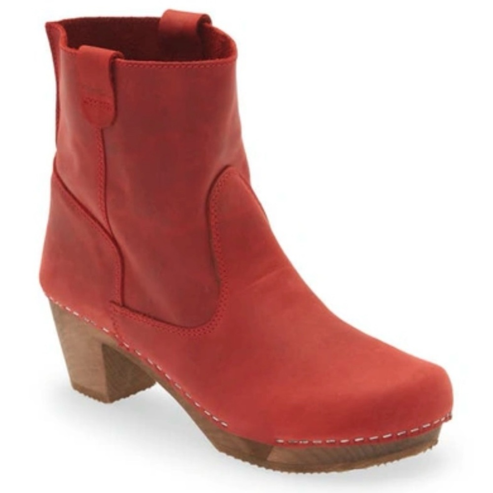 Sanita Red Leather Platform Clog Boot